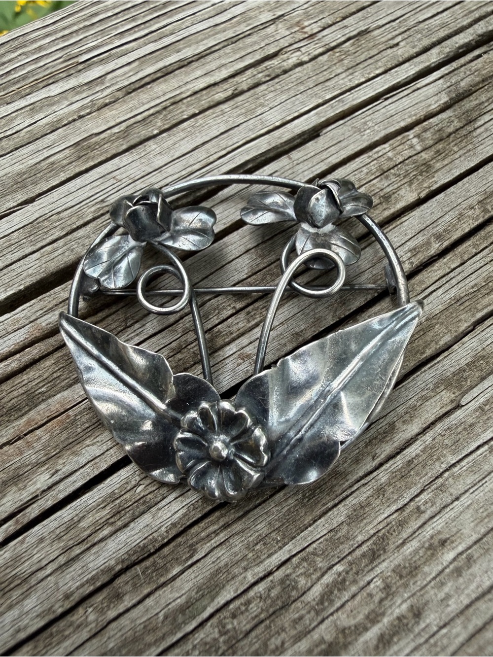Vintage Art Nouveau Brooch/Pin Sterling Silver Floral 2” H X 1.75” W Preowned